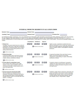 Internal Medicine Resident Evaluation Form