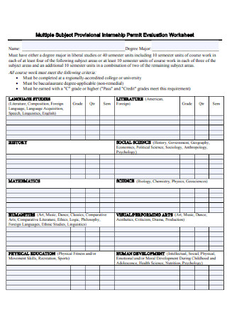 Internship Permit Evaluation Worksheet 