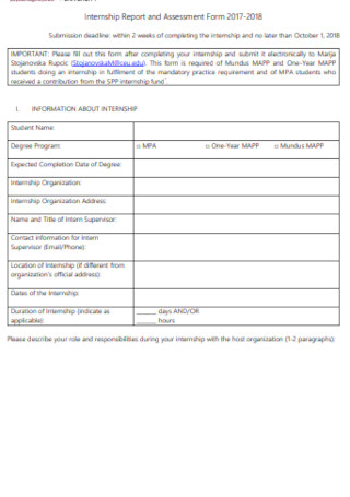 Internship Report and Assessment Form