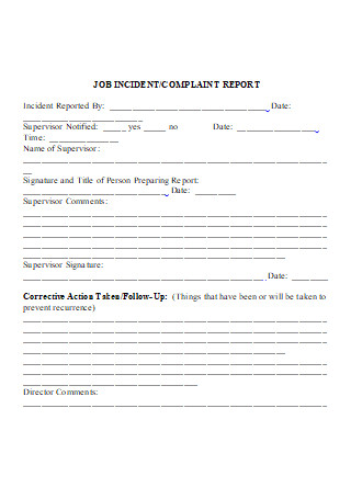 Job Incident Complaint Report