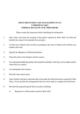 Joint Discovery Management Plan