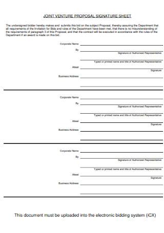 Joint Venture Proposal Sheet