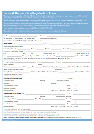 Labor and Delivery Pre Registration Form