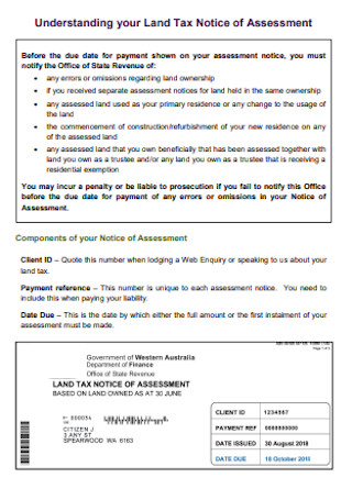 Land Tax Notice of Assessment