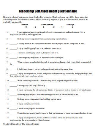 Leadership Self Assessment Questionnaire 