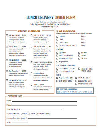 Lunch Delivery Order Form