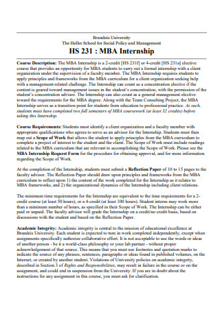 MBA Internship Scope of Work