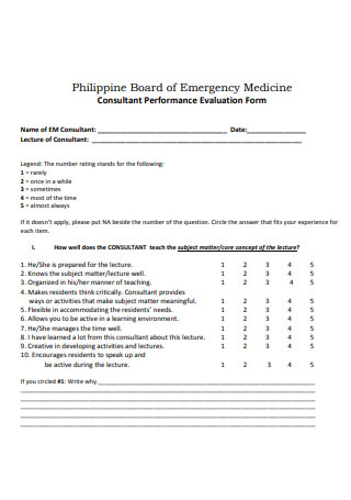 Medicine Consultant Performance Evaluation Form