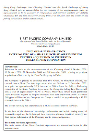 Mining Share Purchase Agreement