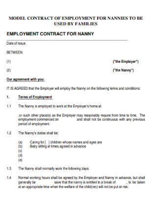 Model Contract of Employment for Nannies