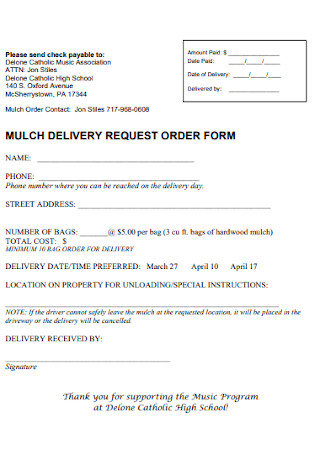 Mulch Delivery Requst Order Form