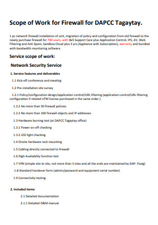 Network Scope of Work For Firewall