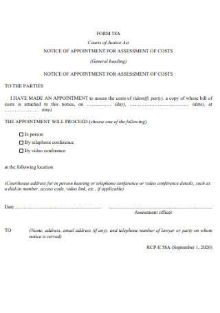 Notice of Appointment for Assessment