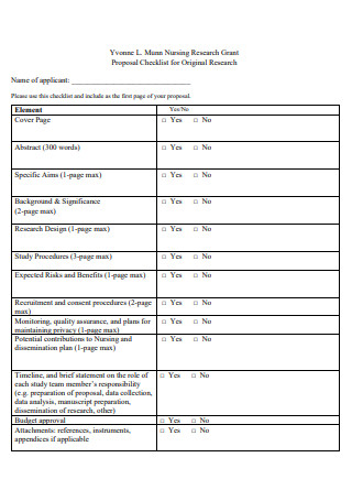 Nursing Research Proposal Checklist