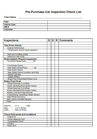 Pre Purchase Car Inspection Check List 