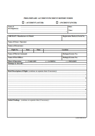 Preliminary Incident Report Form