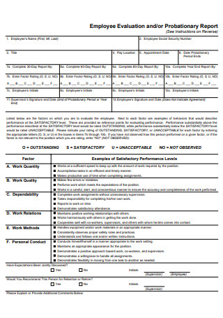 Probationary Report Employee Evaluation