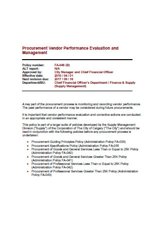 Procurement Vendor Performance Evaluation and Management
