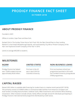 Prodigy Financial Fact Sheet