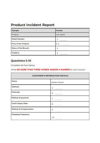 Product Incident Report Example