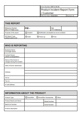 Product Incident Report Form