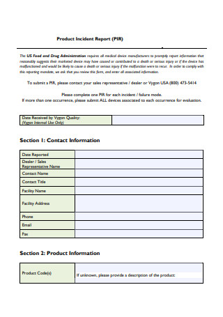 Product Incident Report Template