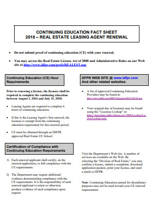 Real Estate Leasing Agent Renewal Fact Sheet