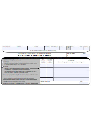 Receiving and Delivery Form