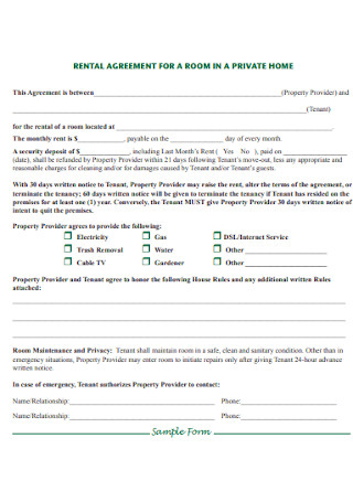 Rental Agreement for Room in Private Home