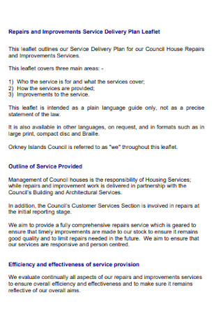 Repairs and Service Delivery Plan
