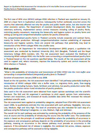 Report on Qualitative Risk Assessment