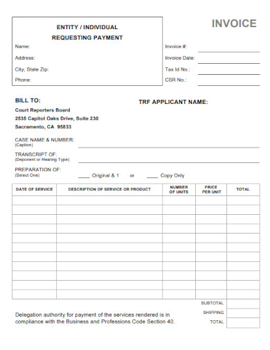 Requesting Payment Blank Invoice