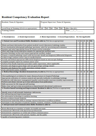 Resident Competency Evaluation Report