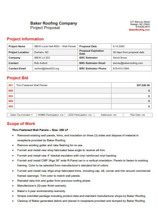 Roofing Project Proposal Scope of Work