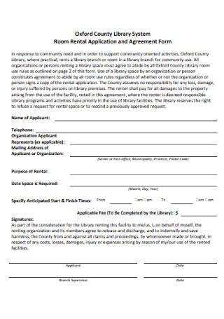 Room Rental Application and Agreement Form