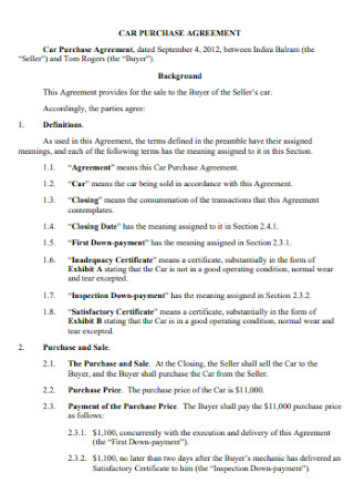Sample Car Purchase Agreement