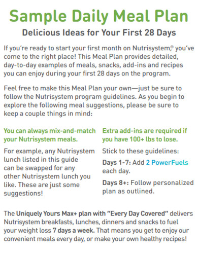 Sample Daily Meal Plan