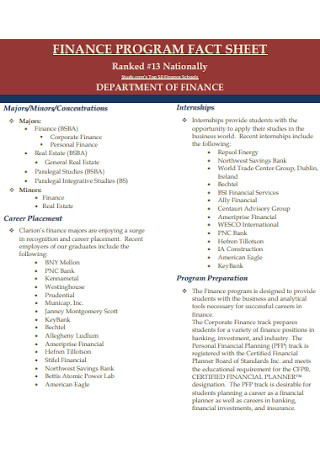 Sample Financial Program Fact Sheet