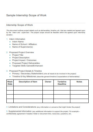 Sample Internship Scope of Work