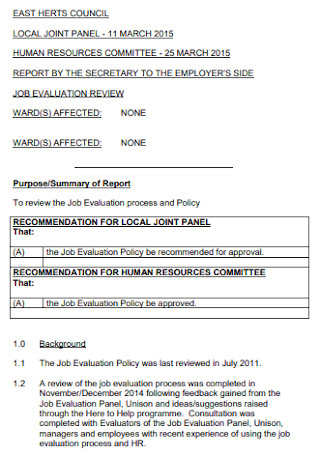 Sample Job Evaluation Report