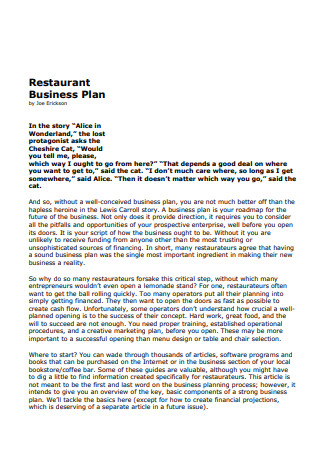 Sample Restaurant Business Plan