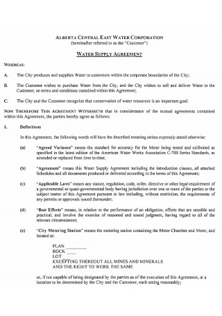 Sample Water Supply Agreement
