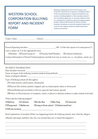 School Corporation Incident Report Form