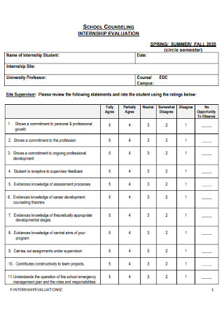 School Counseling Internship Evaluation