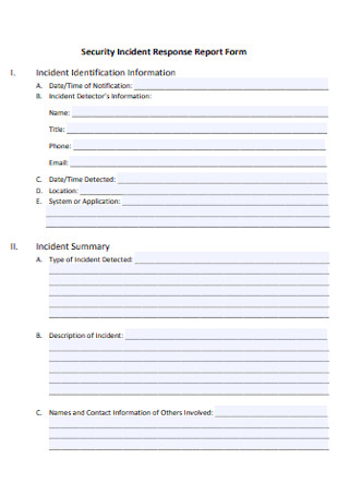 Security Incident Response Report Form