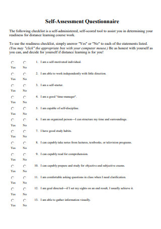 Self Assessment Questionnaire
