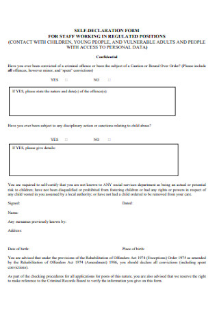 Self Declaration Form for Staff Working