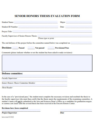 Senior Honors Thesis Evaluation Form