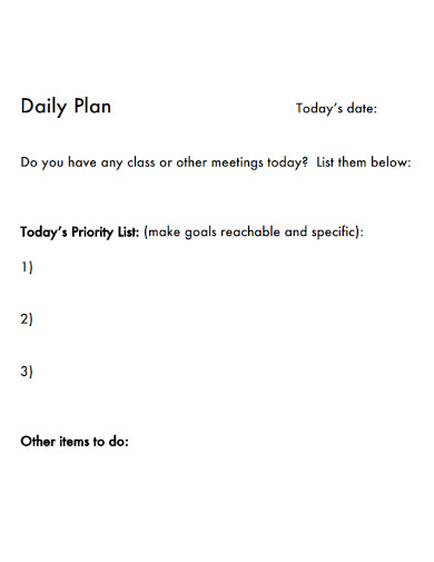 Simple Daily Plan