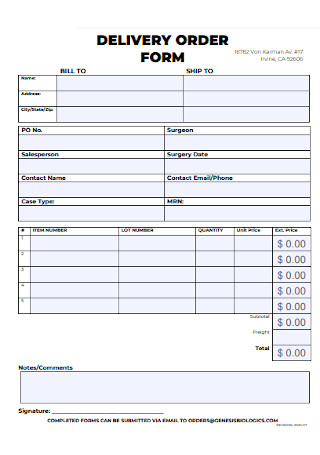 Simple Delivery Order Form